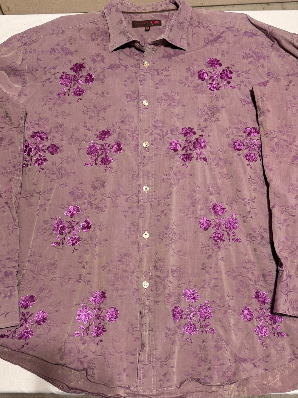 Ted Baker London Etro Lavender Floral Embroidered Button-Up Shirt